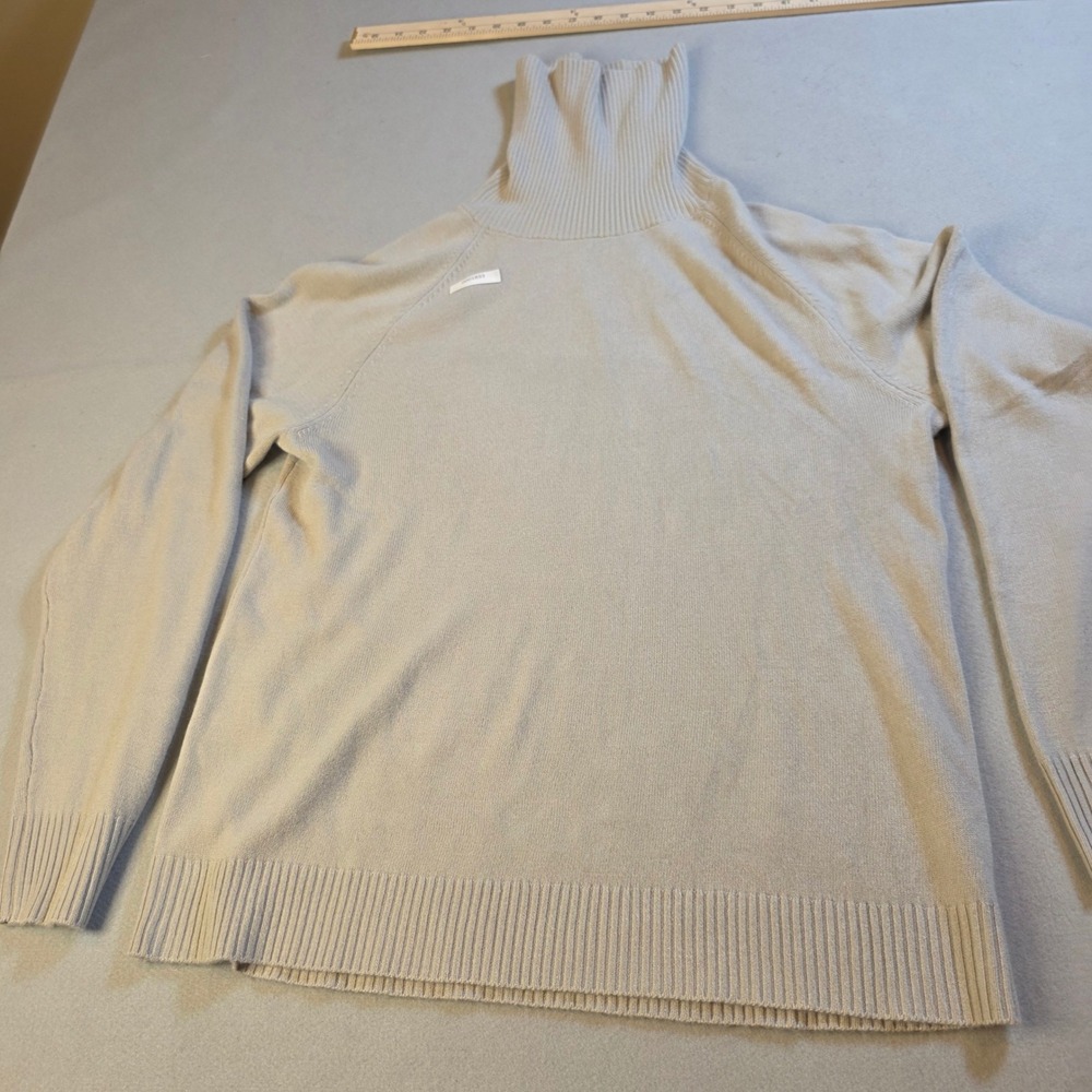 Nouveaux Men XL Beige Tan Ribbed Turtleneck Acrylic Knit Raglan Sweater Pullover
